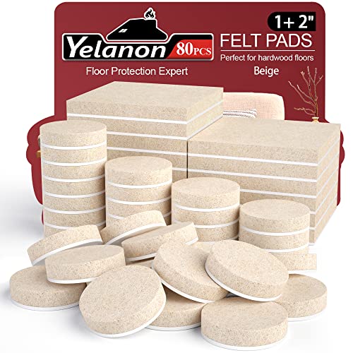 Yelanon Filzgleiter Selbstklebend - 80 Stück Filzgleiter für Stühle - Möbelgleiter Filz Selbstklebend 5mm Dicke - Stuhl Filzgleiter Mit Idealer Klebkraft für Möbel Boden von Yelanon