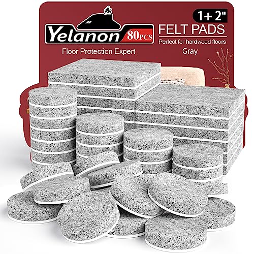 Yelanon Filzgleiter Selbstklebend - 80 Stück Filzgleiter für Stühle - Möbelgleiter Filz Selbstklebend 5mm Dicke - Stuhl Filzgleiter Mit Idealer Klebkraft für Möbel Boden,Grau von Yelanon