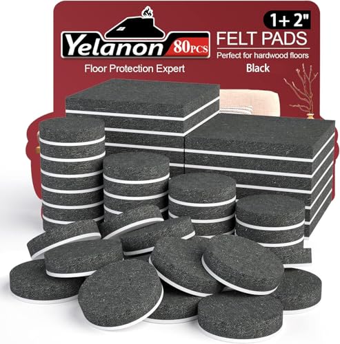 Yelanon Filzgleiter Selbstklebend - 80 Stück Filzgleiter für Stühle - Möbelgleiter Filz Selbstklebend 5mm Dicke - Stuhl Filzgleiter Mit Idealer Klebkraft für Möbel Boden,Schwarz von Yelanon
