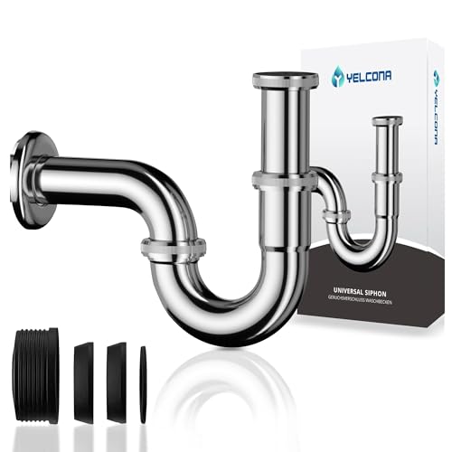 Yelcona Universal Siphon für Waschbecken & Waschtisch - Abflussgarnitur passgenau - Geruchsverschluss inkl. Gummimanschette + Röhrensiphon Ablaufgarnitur (Standard 85mm) von Yelcona