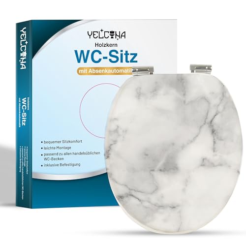 Yelcona WC Sitz mit Absenkautomatik mit Motiv, Klobrille mit hohem Sitzkomfort, WC Deckel mit robustem und stabilem Holzkern, hochwertiger Toilettendeckel aus Holz (Marmor) von Yelcona