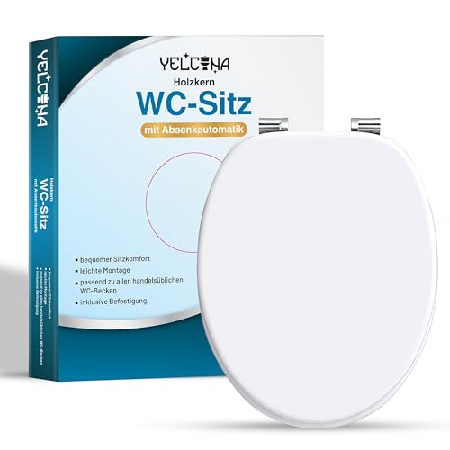 Yelcona WC Sitz mit Absenkautomatik mit Motiv, Klobrille mit hohem Sitzkomfort, WC Deckel mit robustem und stabilem Holzkern, hochwertiger Toilettendeckel aus Holz (Weiß) von Yelcona