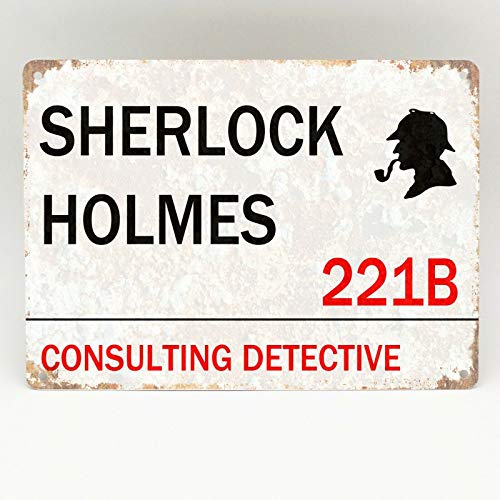 YelenaSign Sherlock Holmes Metallschild London Türstudie Vintage Schild 221B Baker Street Metall Blechschild 20,3 x 30,5 cm von YelenaSign