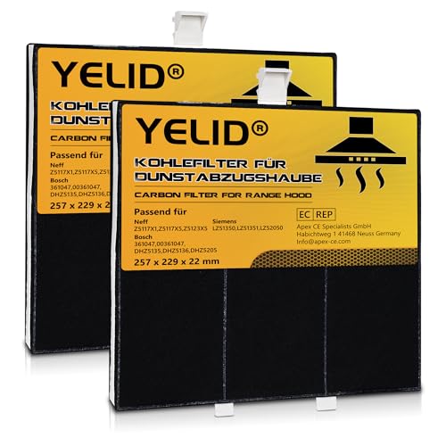 2 Aktivkohlefilter Dunstabzugshaube für Bosch DHZ5205 DHZ5136 / 00361047/361047 Siemens LZ52050 LZ51351 Neff Z5123X5 FKS170BSH 257 x 225 x 22 mm von Yelid