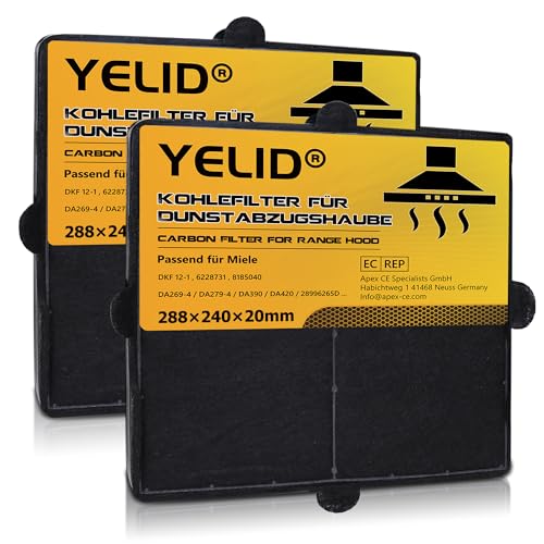 2 Aktivkohlefilter Dunstabzugshaube für Miele DKF 12-1 oder 6228731 DKF16-1 DKF17-1 Kompatibel mit DA269-4 / DA279-4 / DA390 / DA420 / 28996265D / DKF 44531 von Yelid