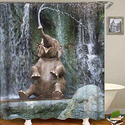 Yelilad Duschvorhänge Anti Schimmel Textil, Polyester Duschvorhang Wasserdicht Schimmelfest Mit 12 Haken Badezimmer Vorhänge Wohnkultur, Elefant spielt unter Wasserfall 180x180 cm Yelilad Duschvorhänge Anti Schimmel Textil, Polyester Duschvorhang Wasserdicht Schimmelfest Mit 12 Haken Badezimmer Vorhänge Wohnkultur, Elefant spielt unter Wasserfall 180x180 cm von Yelilad