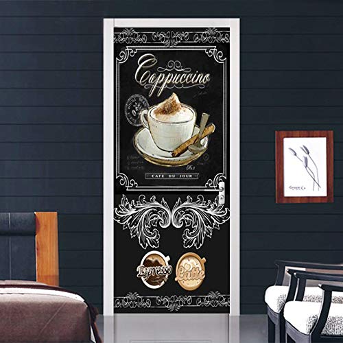 Yelilad Türtapete Selbstklebend TürPoster Tür Aufkleber Für Innentüren 3D Europäischen Stil Retro Tafel Kaffee Graffiti Wandbild Tapete Restaurant Cafe Tür Paste PVC Wasserdicht Aufkleber 77x200 cm von Yelilad