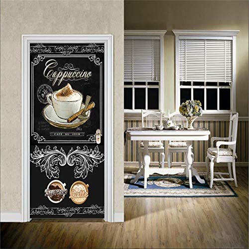 Yelilad Türtapete Selbstklebend TürPoster Tür Aufkleber Für Innentüren 3D Europäischen Stil Retro Tafel Kaffee Graffiti Wandbild Tapete Restaurant Cafe Tür Paste PVC Wasserdicht Aufkleber 90x200 cm von Yelilad