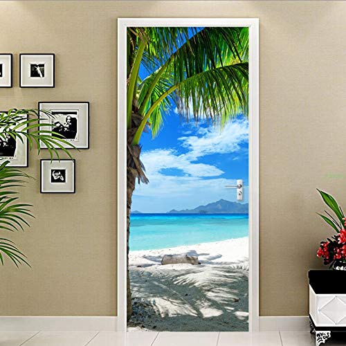 Yelilad Türtapete Selbstklebend TürPoster Tür Aufkleber Für Innentüren 3D Moderne Strand Landschaft Esszimmer Bad PVC Wasserdicht Selbstklebende Wandbild Tapete Für Wände Aufkleber 77x200 cm von Yelilad