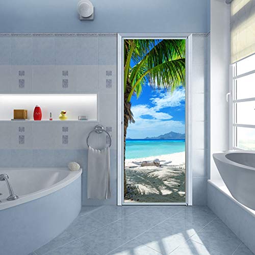 Yelilad Türtapete Selbstklebend TürPoster Tür Aufkleber Für Innentüren 3D Moderne Strand Landschaft Esszimmer Bad PVC Wasserdicht Selbstklebende Wandbild Tapete Für Wände Aufkleber 90x200 cm von Yelilad