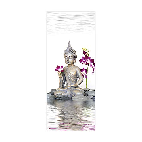 Yelilad Türtapete Selbstklebend TürPoster Türaufkleber 3D Wohnzimmer Schlafzimmer Bad Wasserdicht Abnehmbare Professionelle Vinyl Upgrade, Buddha Statue Lila Blume Frieden 77x200 cm von Yelilad