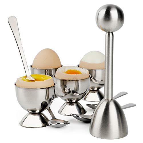 Eierknacker-Aufsatz-Set für weiche, hartgekochte Eier, Eitrenner, Halter für 4 Löffel und 4 Becher, 1 Schalen-Entferner, Oberschneider, Edelstahl, für Frühstück, Küchenbesteck Eierknacker-Aufsatz-Set für weiche, hartgekochte Eier, Eitrenner, Halter für 4 Löffel und 4 Becher, 1 Schalen-Entferner, Oberschneider, Edelstahl, für Frühstück, Küchenbesteck von YellRin