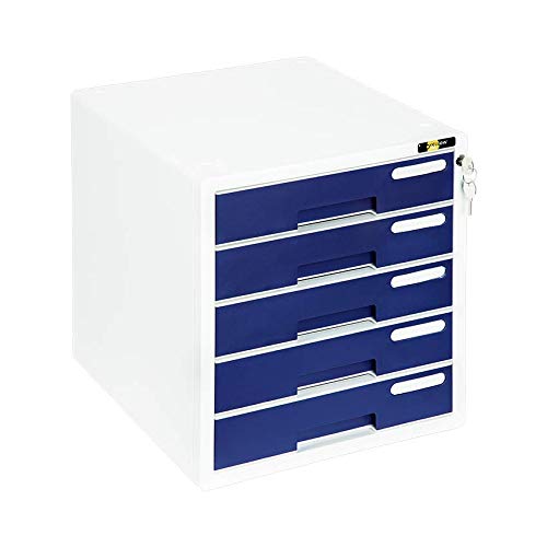 Yellow One Hochwertige Schubladenbox/Ablagebox/Ordnungsbox/Dokumentenbox, passend für A4, abschließbar mit Schloss, mit 5 Fächern und Beschriftungsfeldern, aus Kunststoff, Farbe: weiß/blau– 1 Stück Yellow One Hochwertige Schubladenbox/Ablagebox/Ordnungsbox/Dokumentenbox, passend für A4, abschließbar mit Schloss, mit 5 Fächern und Beschriftungsfeldern, aus Kunststoff, Farbe: weiß/blau– 1 Stück von Yellow One
