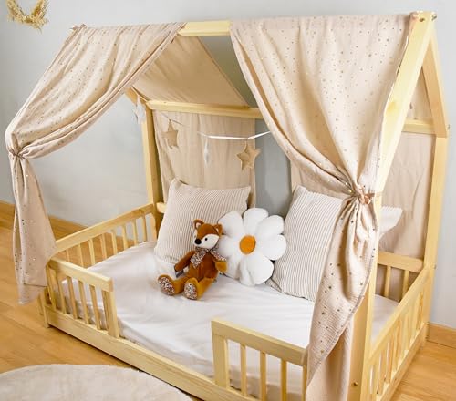 YellowNest Hausbett Himmel (2er Pack) - 100% Baumwolle - Betthimmel Hausbett aus Musselin (2er Pack) - Himmelbett Vorhänge für Bett 80x160 & 90x190 & 140x200 cm (Beige, 130 x 320 (2er-Set)) von YellowNest
