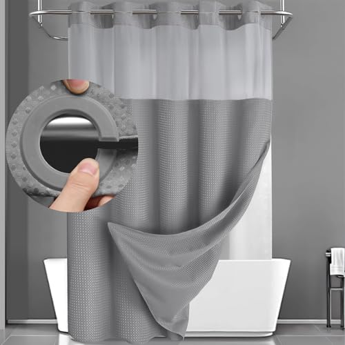 YellyHommy Duschvorhang ohne Haken, mit Einrasteinsatz, Grau, Waffelmuster, für Badezimmer, 190,5 cm L x 182,9 cm B, Grau von YellyHommy