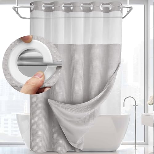 YellyHommy Duschvorhang ohne Haken, mit Einrastfutter, für Badezimmer, 205,7 x 182,9 cm, Hellgrau von YellyHommy