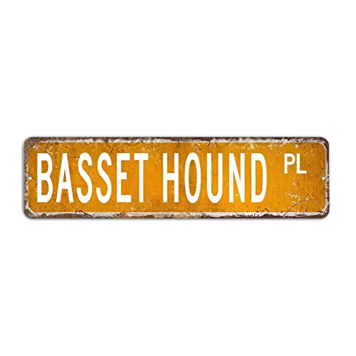 Basset Hound Straßenschild, Basset Hound Lover Geschenk, Basset Hound Metallschild Straßenschild Vintage Rustikal Retro, 8 x 30 cm von Yelolyio