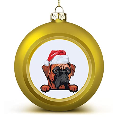 Boxerball Ornament Frohe Weihnachten Hund trägt Weihnachtsmütze Hängende Ornamente Andenken Souvenir Weihnachtsbaum saisonale Urlaubsdekoration von Yelolyio