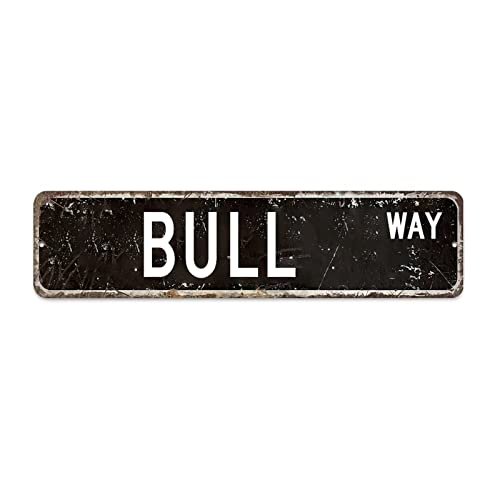 Bull Retro Straßenschild, Bull Geschenk Wandkunst Dekoratives Schild, Bull Custom Metallschild für Bauernhaus Wanddekoration, 15 x 60 cm von Yelolyio