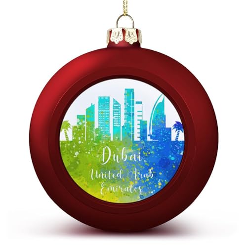 Bunte Städte Landschaft Weihnachtskugeln Ornamente Vereinigte Arabische Emirate Dubai Skyline Weihnachtsdekorationen Baumkugeln für Urlaub Hochzeit Party Dekoration, Xmas Hängende Kugeln Baumschmuck von Yelolyio