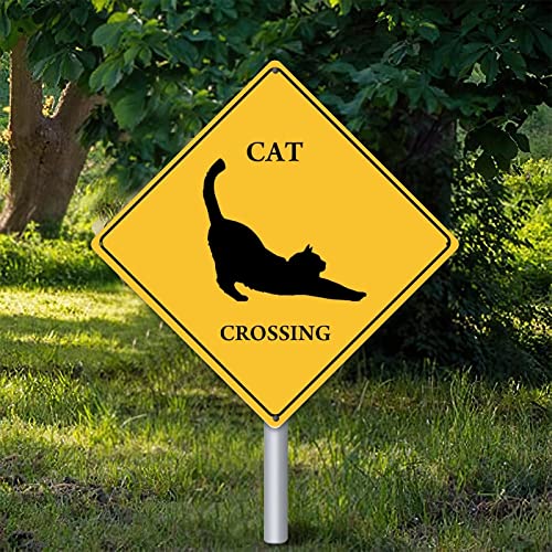 Cat Xing Cat Crossing Vintage Home Dekorative Schilder Aluminiumschild Katze Tierliebhaber lustige Aluminium Kunst Schilder Vorsicht Straßenschild 25,4 x 25,4 cm Schild für Straßenstraße von Yelolyio