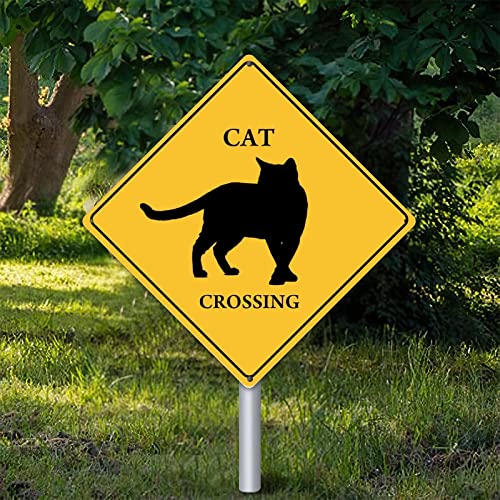 Cat Xing Cat Crossing Vintage Home Dekorative Schilder Aluminiumschild Katze Tierliebhaber lustige Aluminium Kunst Schilder Vorsicht Straßenschild 25,4 x 25,4 cm Schild für Straßenstraße von Yelolyio