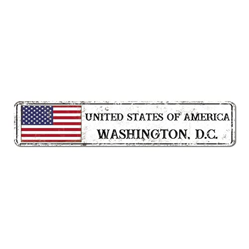 Country Souvenir USA Vintage Aluminium Schild Washington.DC Capital City Rustikale Veranda Schilder Home Art Decor Nationalflagge Französisch Vintage Schild für Wohnzimmer Küche Outdoor 45 x 8 cm von Yelolyio