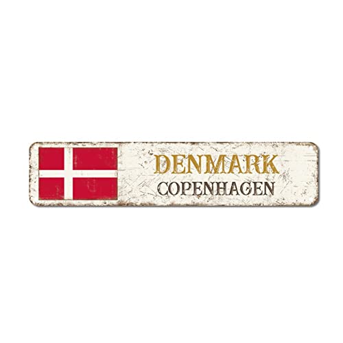 Dänemark Blechschild Kopenhagen Aluminium Metallschild Nationalflaggen Land Souvenir Stadt Souvenir 15,2 x 61 cm rostfrei Schild für Bars Zuhause Bier Mann Höhle Garage von Yelolyio