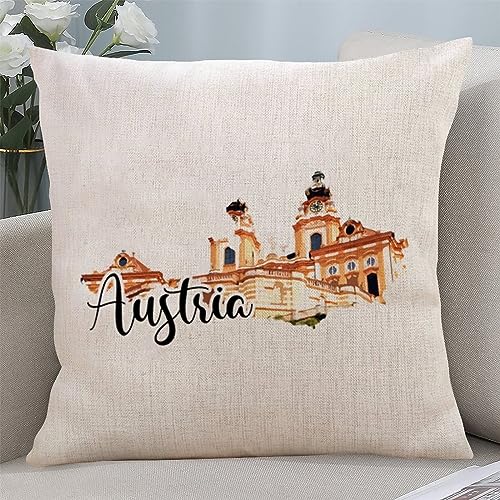 Dekorativer Kissenbezug mit Österreich-Landmark-Landschaft, Österreich-Karte, Kissenbezüge für Zuhause, Sofa, Couch, Dekoration, Land-Souvenir, Geschenk, Kissenbezüge, Geburtstagsgeschenke, 50,8 x Dekorativer Kissenbezug mit Österreich-Landmark-Landschaft, Österreich-Karte, Kissenbezüge für Zuhause, Sofa, Couch, Dekoration, Land-Souvenir, Geschenk, Kissenbezüge, Geburtstagsgeschenke, 50,8 x von Yelolyio