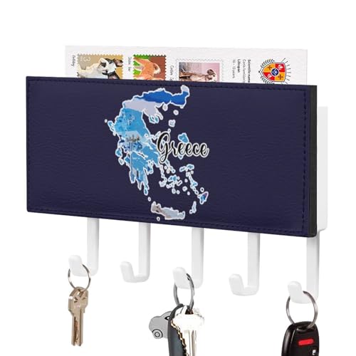 Griechenlandschaft Schlüsselhalter für Wand, Griechenland Karte Briefhalter und Schlüsselbrett für Eingang, rustikale Schlüsselaufhänger mit 5 Haken, Wandhalterung für Eingang, Schlammzimmer, Flur Griechenlandschaft Schlüsselhalter für Wand, Griechenland Karte Briefhalter und Schlüsselbrett für Eingang, rustikale Schlüsselaufhänger mit 5 Haken, Wandhalterung für Eingang, Schlammzimmer, Flur von Yelolyio
