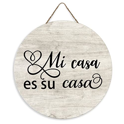 Holzschild Mi Casa ES Su Casa Rundes Schild Holz Home Decor Schild für Veranda, Büro, Geschäft, Hochzeiten, hängende Wanddekoration, Bauernhaus, Veranda, Dekorationen, 25,4 x 25,4 cm von Yelolyio