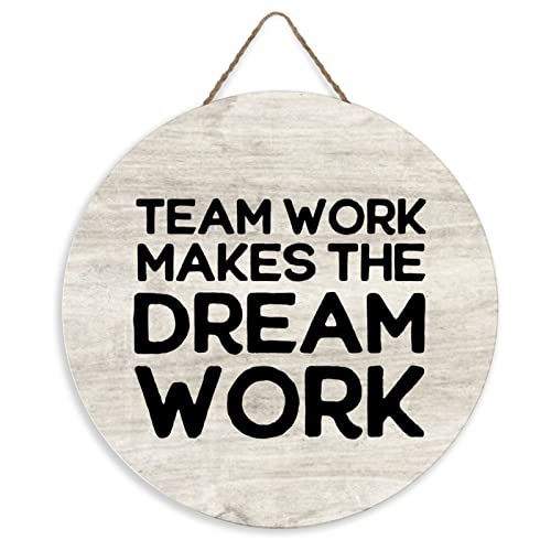 Holzschild Team Work Makes The Dream Work Rundes Schild Holz Home Decor Schild für Veranda, Büro, Geschäft, Hochzeiten, hängende Wanddekoration, Bauernhaus, Veranda, Dekorationen, 25,4 x 25,4 cm von Yelolyio