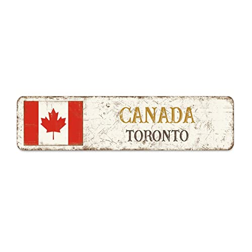 Kanada Straßenschild Toronto Stadtschild, Kanada Flagge Schild, Vintage Land Hauptstadt Stadt Souvenir für Landstraße Wanddekoration 15 x 60 cm von Yelolyio