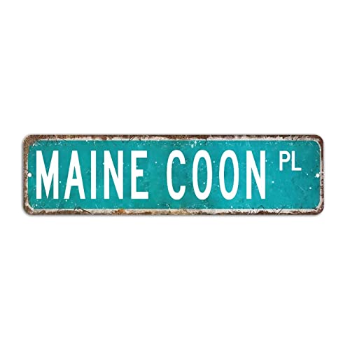 Maine Coon Metallschild, Vintage Tiere Schild, Maine Coon Straßenschild Retro Wandkunst Shabby Chic Wandaufhänger, 8 x 30 cm von Yelolyio