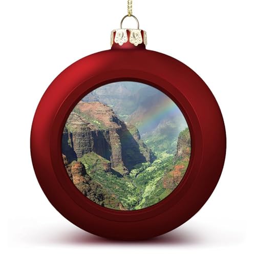 Merry Christmas Ball Ornament Hawaii, Kauai, A Rainbow Over Waimea Canyon Ornaments Keepsake Souvenir for Christmas Tree Seasonal Holiday Decoration Xmas Keepsake for Friends von Yelolyio