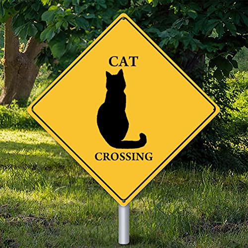 Metallschild Plakette Katze Xing Katze Crossing Warnschild Vorsicht Vorsicht vor Katze Kreuzung Zone Wetterfest Tierschild Rost Tier Straßenschild für Tor Hinterhof Dekor 38,1 cm von Yelolyio