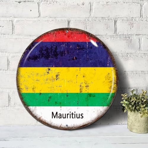 Metallschild mit Mauritius-Nationalflagge, rund, Vintage, 22,9 x 22,9 cm, Mauritius-Aluminium-Blechschilder für Innen- und Außenbereich, Haustür, Willkommensdekoration, Wandkunst-Poster Metallschild mit Mauritius-Nationalflagge, rund, Vintage, 22,9 x 22,9 cm, Mauritius-Aluminium-Blechschilder für Innen- und Außenbereich, Haustür, Willkommensdekoration, Wandkunst-Poster von Yelolyio