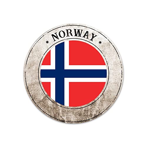 Norwegen Metallschild Norwegen Nationalflagge Rundes Blechschild Metallkunst Schild fertig zum Aufhängen Wandschild Blechposter für Veranda Hof Garage, Garten 30,5 x 30,5 cm von Yelolyio