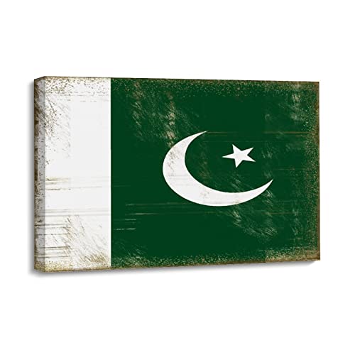 Pakistan Leinwanddrucke Pakistan Flagge Wandkunst Ölgemälde auf Leinwand Holzrahmen Kunst Leinwand für Zuhause Büro Schule Dekoration 20 x 30 cm von Yelolyio