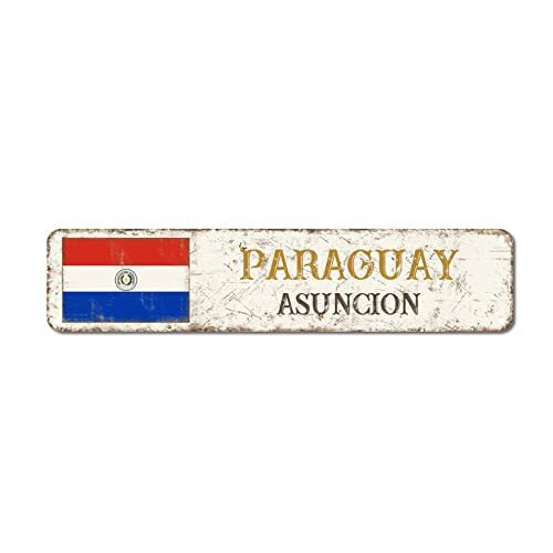 Paraguay Blechschild Asuncion Aluminium Metallschild Nationalflaggen Land Souvenir Stadt Souvenir 10,2 x 45,7 cm rostfrei Schild für Bars Zuhause Bier Mann Höhle Garage von Yelolyio