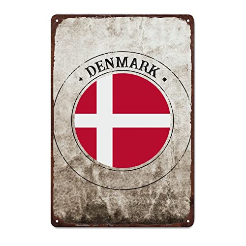 Retro-Dänemark-Schild, patriotische Landflagge, Metall-Wandkunst, Dänemark-Flagge, Dänemark-Siegel, Metallschild für Zuhause, Schlafzimmer, Wanddekoration, 20,3 x 30,5 cm von Yelolyio