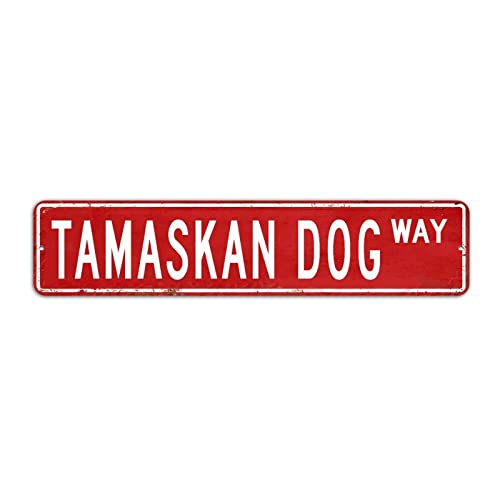 Retro Tamaskan Hund Straßenschild Tamaskan DogTin Schild, Tierliebhaber Geschenk Wandschild Dekoration, 10 x 45 cm von Yelolyio