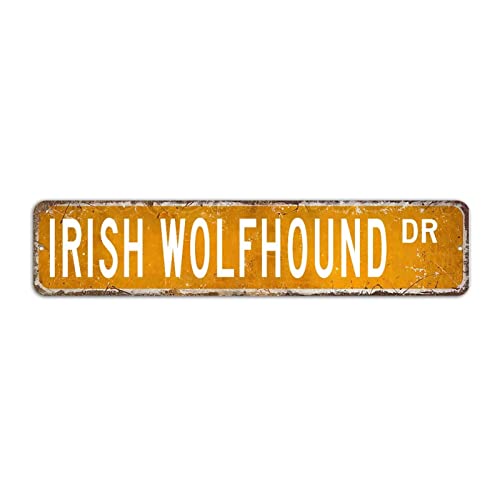 Retro irischer Wolfshund Straßenschild, irischer Wolfshund, Blechschild, Tierliebhaber, Geschenk, Wandschild, Dekoration, 10 x 45 cm von Yelolyio