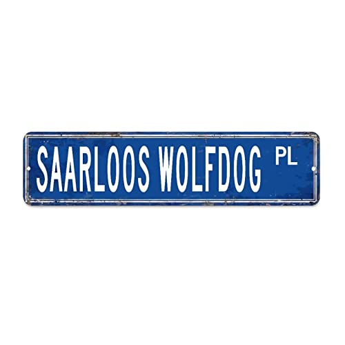 Saarloos Wolfdog Straßenschild, Saarloos Wolfdog Lover Geschenk, Saarloos Wolfdog Metallschild Straßenschild Vintage Rustikal Retro, 15 x 60 cm von Yelolyio