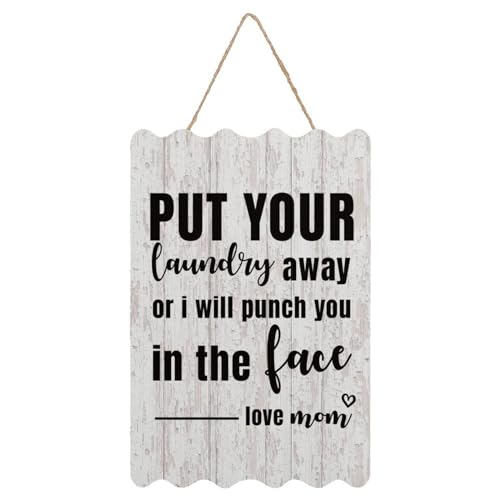 Schild mit Aufschrift "Put Your Laundry Away Or I Will Punch You In The Face" Love Mom Painted Sign Hanging Wood Sign with Rope Wall Decor Wooden Sign with Spruch Quotes Decorative Wooden Plaque Sign Schild mit Aufschrift "Put Your Laundry Away Or I Will Punch You In The Face" Love Mom Painted Sign Hanging Wood Sign with Rope Wall Decor Wooden Sign with Spruch Quotes Decorative Wooden Plaque Sign von Yelolyio