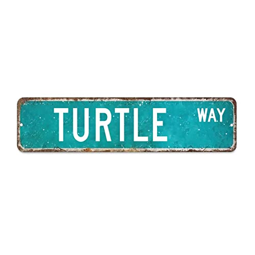 Schildkröte Straßenschild Schildkrötenliebhaber Geschenk Schildkröte Metallschild Straßenschild Vintage Rustikal Retro, 15 x 60 cm von Yelolyio