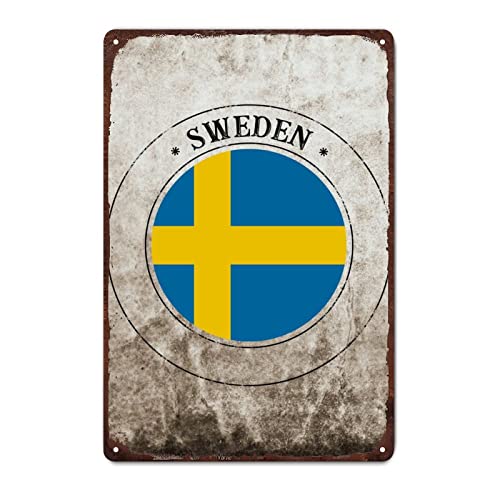 Schweden Metall Blechschild Wanddekoration Schweden Flagge Schild Wandplakette, patriotische Landflagge Blechschild für Wanddekoration, Heimwandschilder, 30,5 x 45,7 cm von Yelolyio