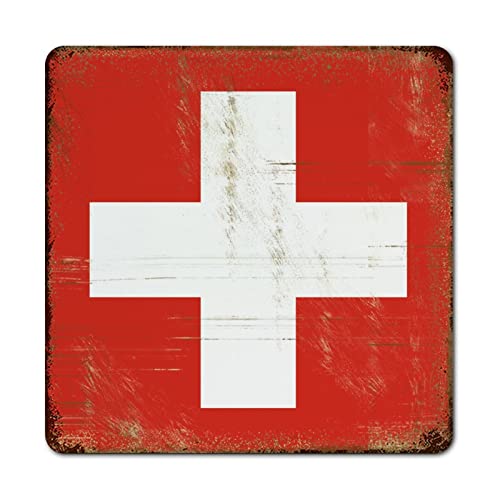 Schweiz Metallschild Schweiz Landflagge Retro Blechschild Metallkunst Schild fertig zum Aufhängen Wandschild Blechposter für Veranda, Hof, Garage, Garten, 25,4 x 25,4 cm von Yelolyio