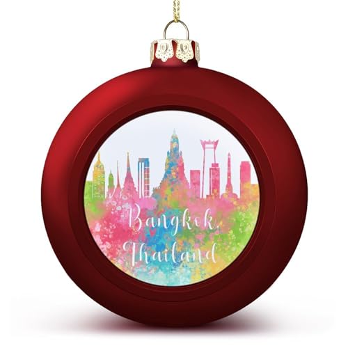 Yelolyio Thailand Bangkok Rainbow Skyline Christmas Ball Ornament Watercolor Art Cityscape Christmas Tree Pendant Hanging Seasonal Holiday Decoration for Home Farmhouse Christmas Decor von Yelolyio