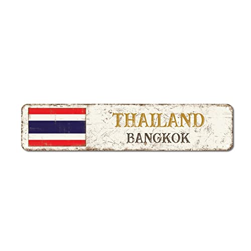 Thailand Blechschild Bangkok Aluminium Metallschild Nationalflaggen Land Souvenir Stadt Souvenir 15,2 x 61 cm rostfrei Schild für Bars Zuhause Bier Mann Höhle Garage von Yelolyio